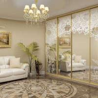 Шкаф-купе для гостиной с зеркалами + пескоструй