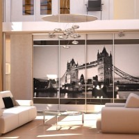 Шкаф-купе для зала из ДСП, лакобеля и с фотопечатью