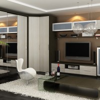 Распашной шкаф для зала из ДСП с зеркалами