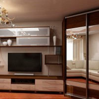 Горка из ДСП, плавно переходящая в зеркальный угловой шкаф-купе