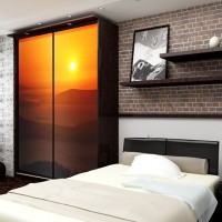 Шкаф-купе в спальню с фотопечатью из ДСП + подсветка